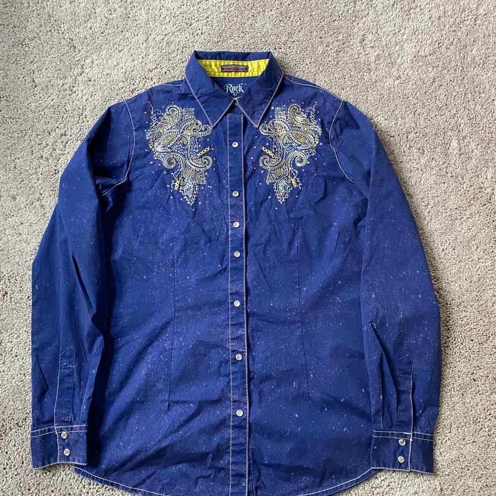 Wrangler Navy Embroidered Casual Shirt